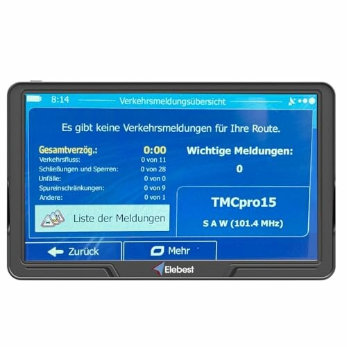 GPS-Navigationsbildschirm mit Verkehrsmeldungen