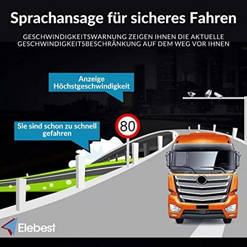 Lastwagen mit Geschwindigkeitswarnung auf Autobahn